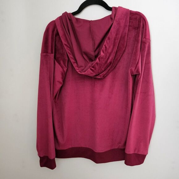 Bobeau Sweatshirt Hoodie Velvet Burgundy Red V-Neck Comfy Casual Neutral - Picture 6 of 8
